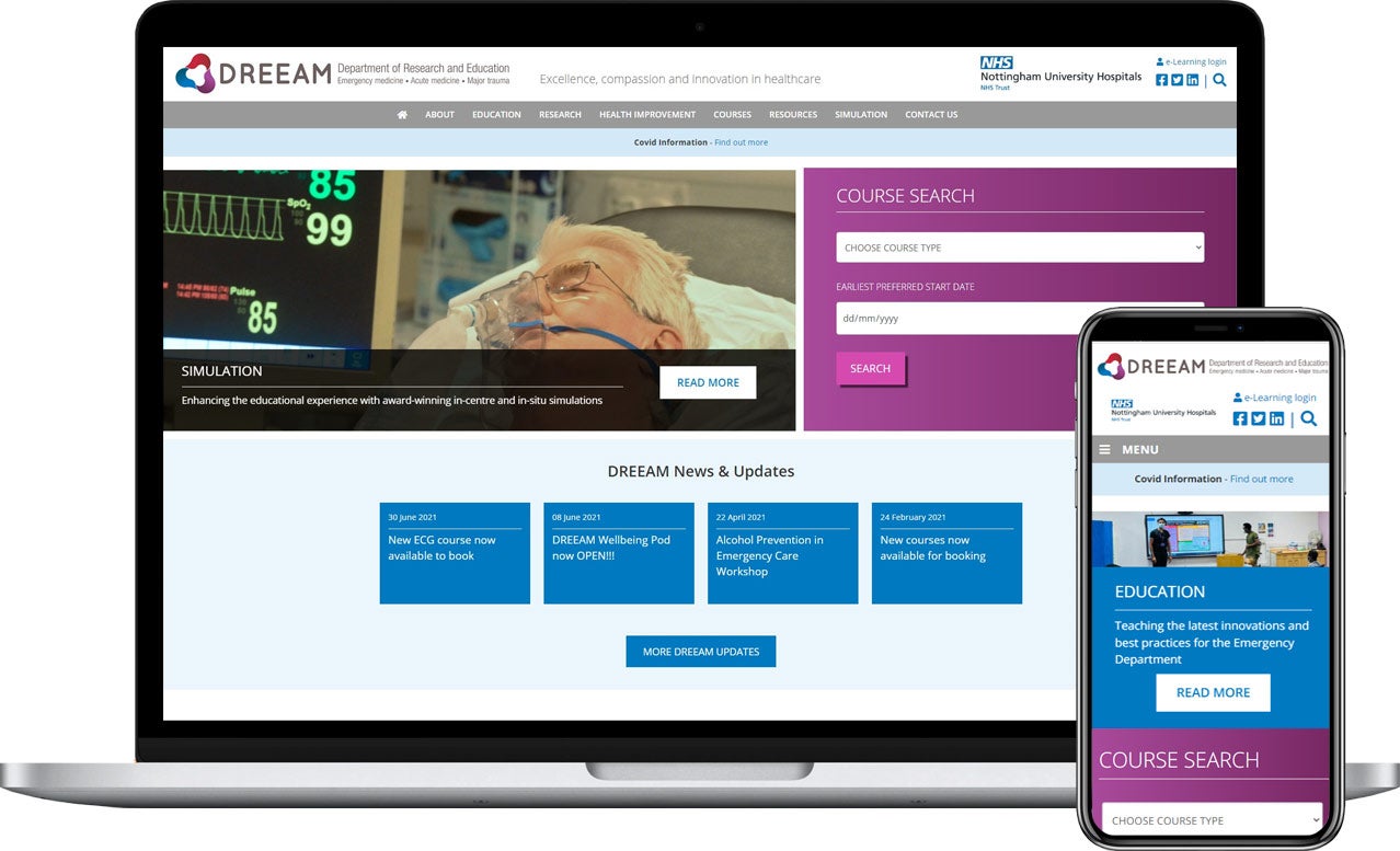 The homepage of the DREEAM website, developed in Drupal by Adaptive