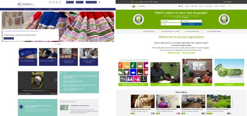 Homepages of the new IIC and Access Agriculture Drupal websites